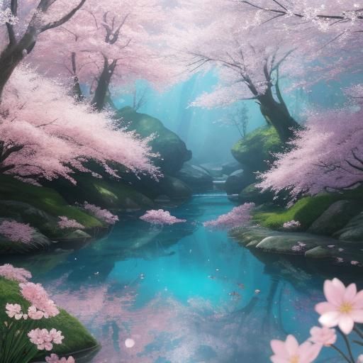 Beautiful Fairy in Cherry Blossom Forest, 3D Anime Art