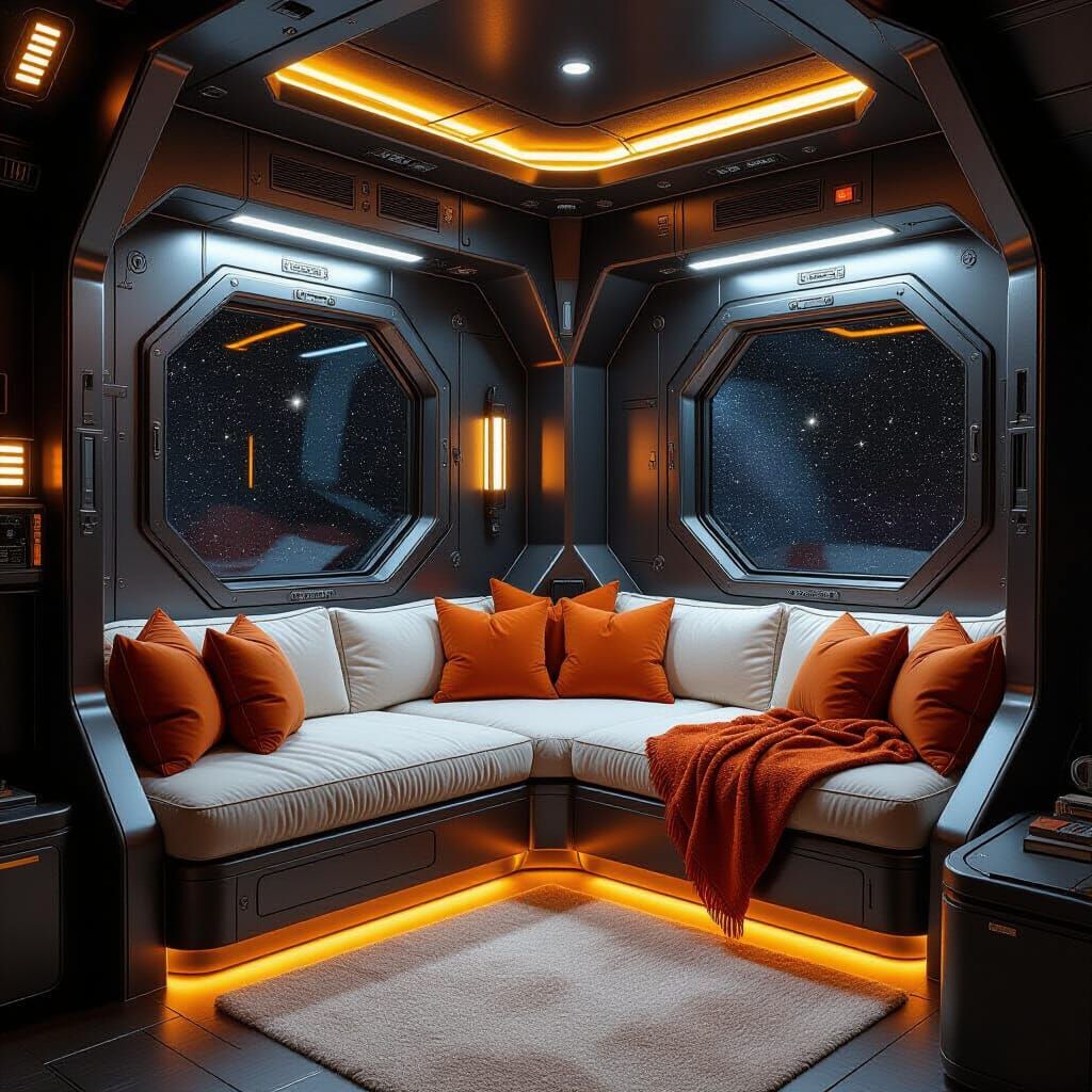 Cozy Reading Nook in Futuristic Spacecraft
