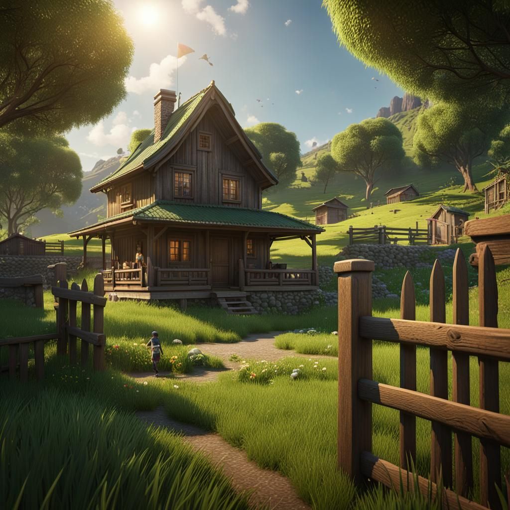 Idyllic Wooden Home Scene in Hyperreal Detail