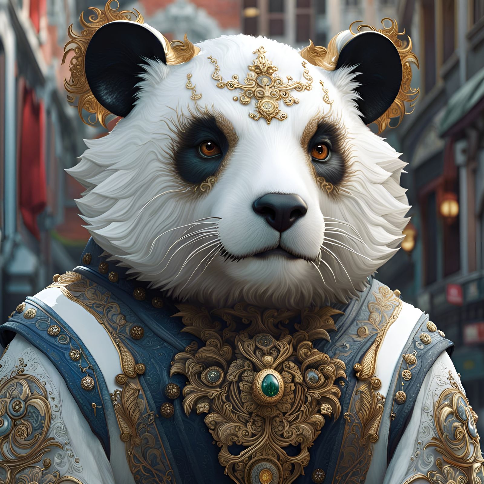 Rococo Gothic Panda Manticore Portrait in Oil