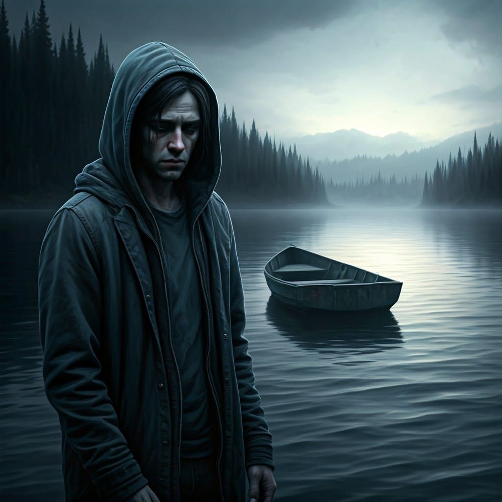 Lonely Figure on a Muted Lake