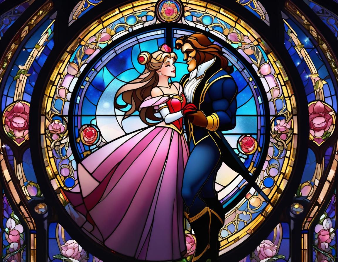 Beauty and the Beast Stained Glass Art