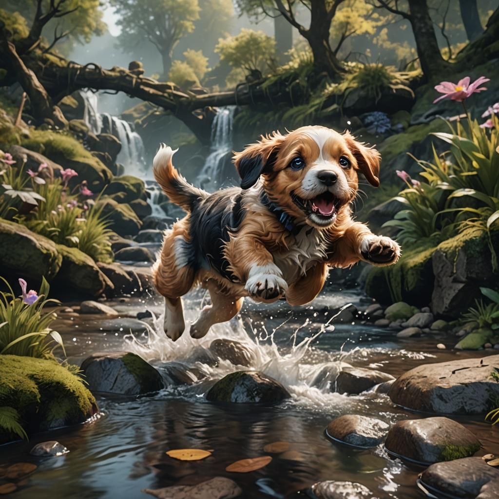 Puppy's Leap: Detailed Matte Painting