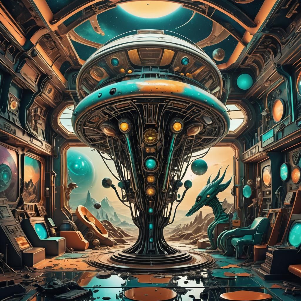Surreal Alien Spaceship Interior in Digital Collage