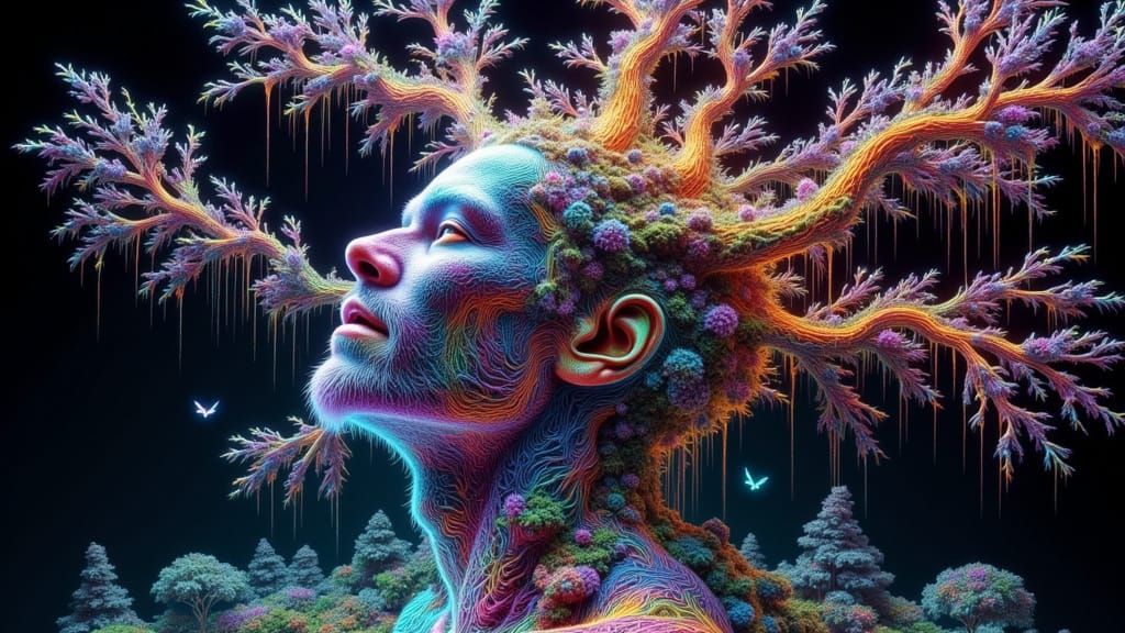 Japanese Garden Inside Crystal in Gothic Biomechanical Style