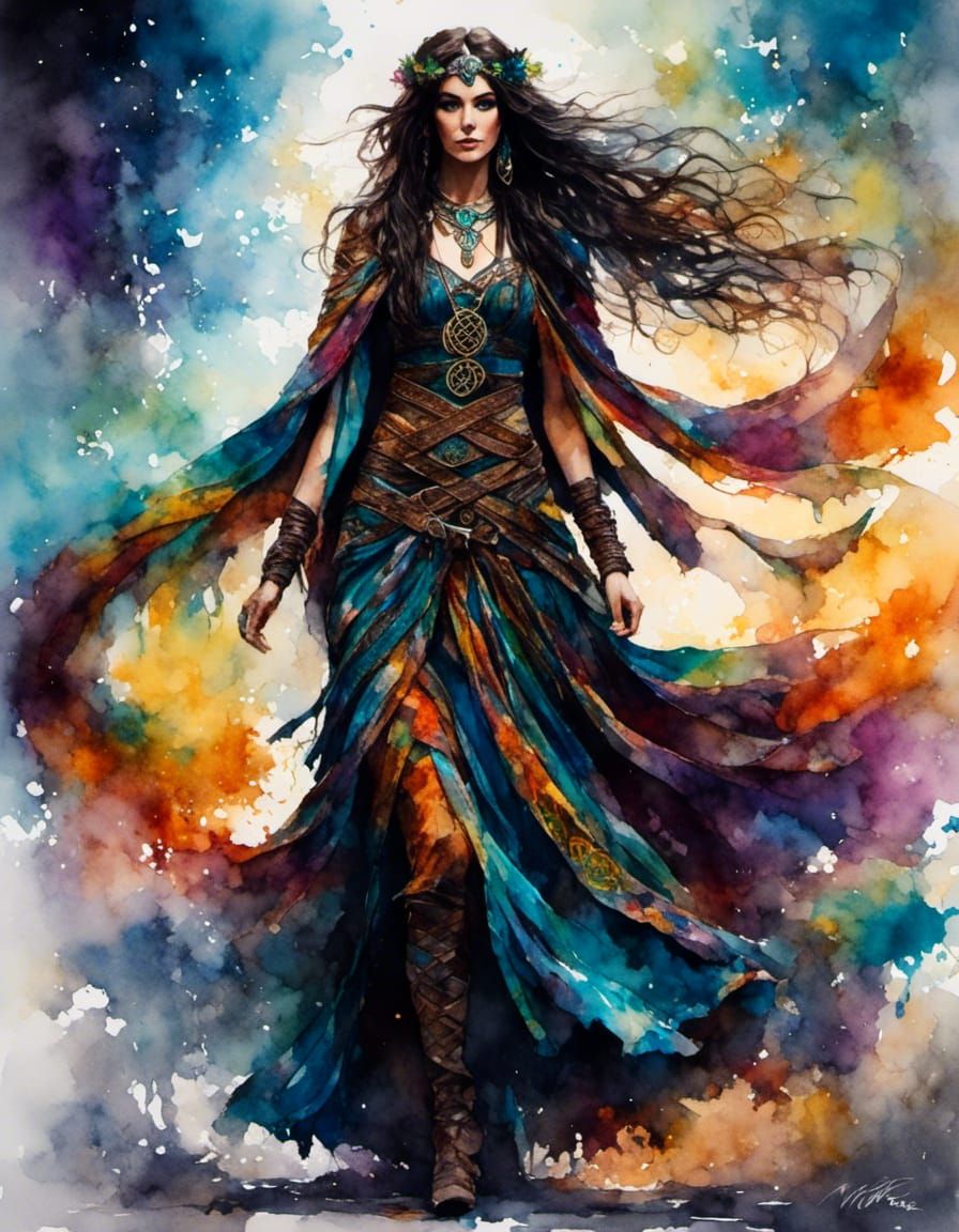 Vibrant Silhouette of Celtic Druid