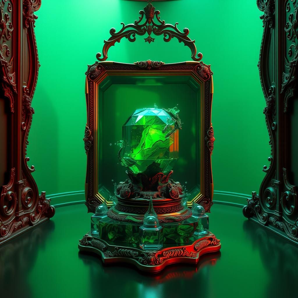 Emerald in Mirrored Box: Detailed Matte Painting
