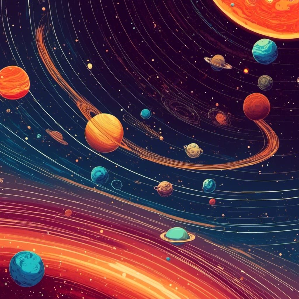 Vibrant Solar System with Planets, Stars and Comets