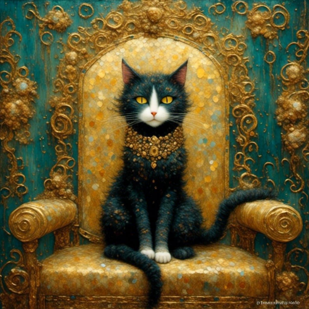 Vivacious Feline Reigns in Luxurious Gustav Klimt-Inspired P...