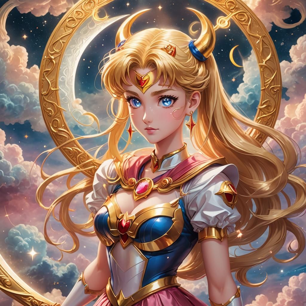 Sailor Moon with Celestial Trident: Digital Fantasy Art