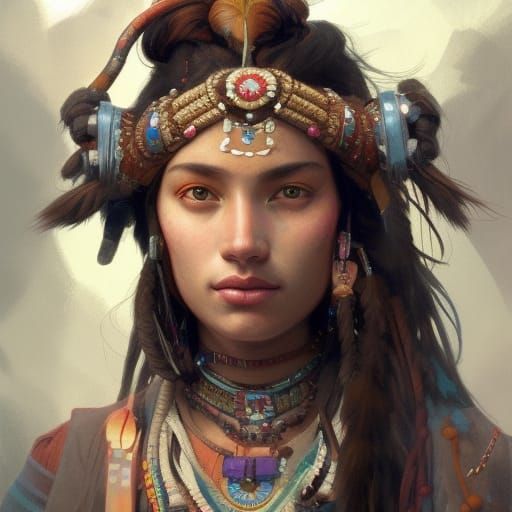 Cowboy Holding Native American Head: Hyperdetailed Portrait