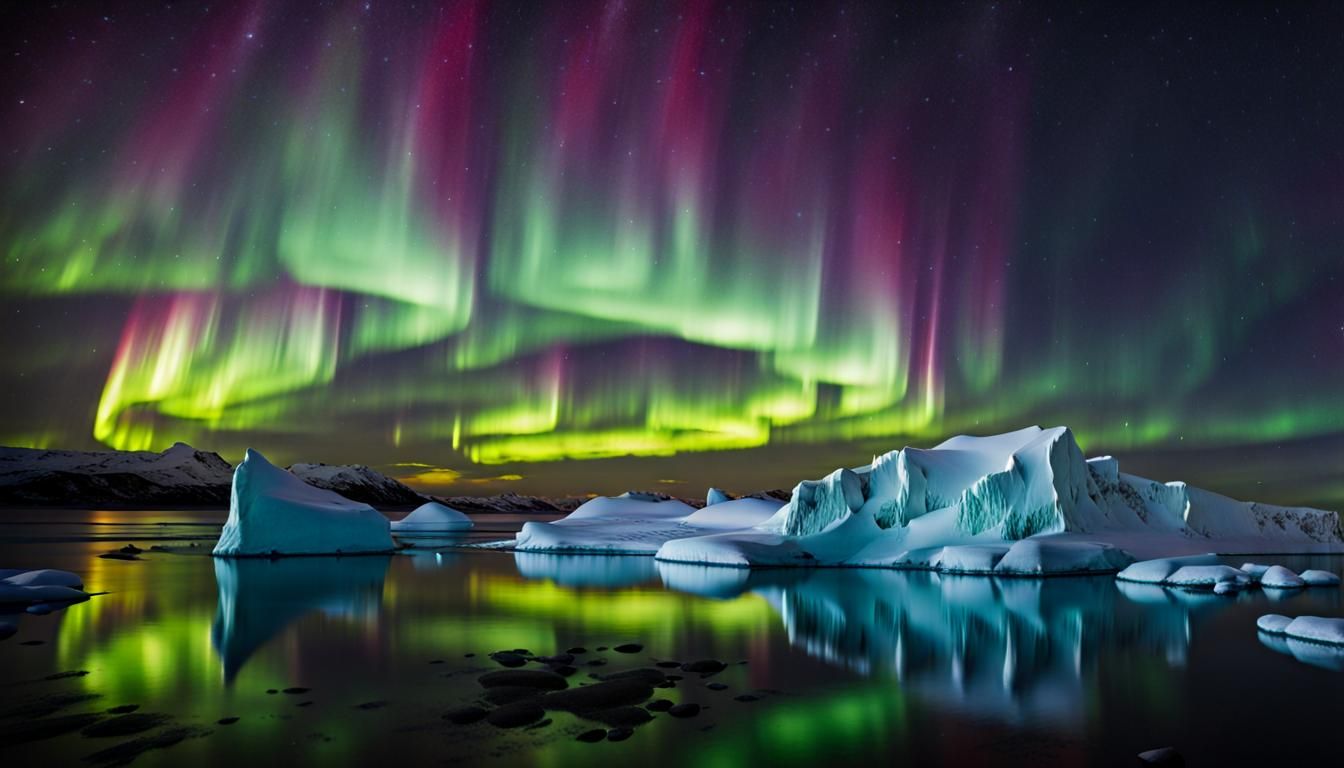 Northern Lights Reflect on Arctic Sea
