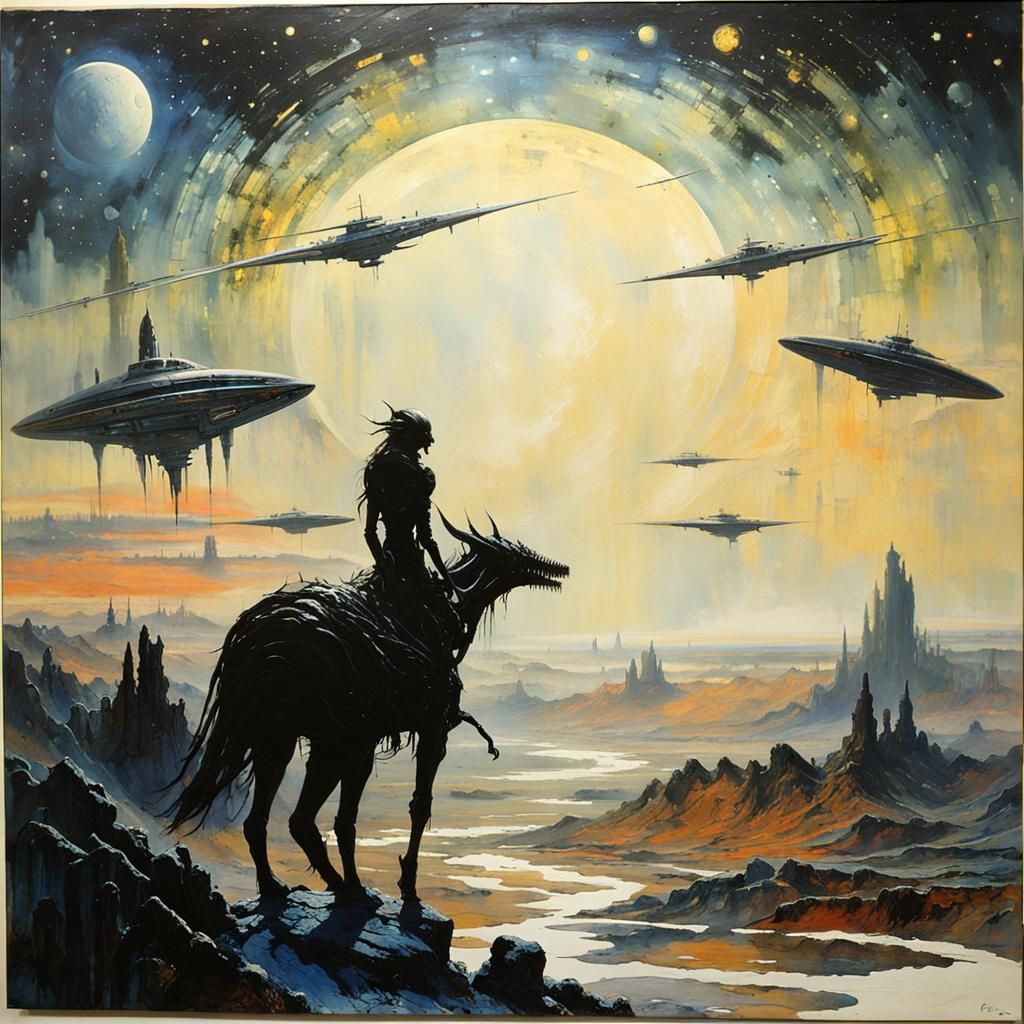 Otherworldly Sci-Fi Alien Landscape as Encaustic Painting