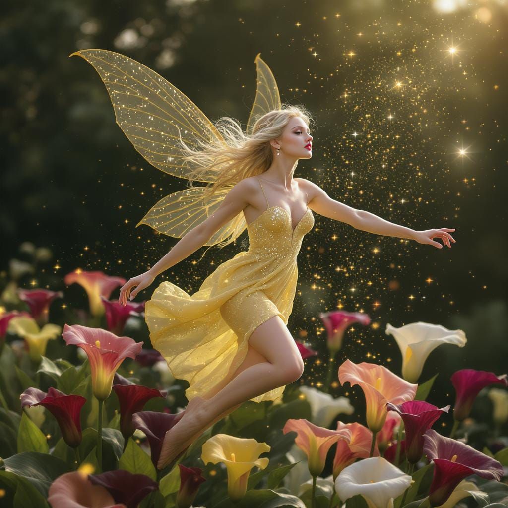 Blonde Fairy Among Calla Lilies in Photorealistic Style