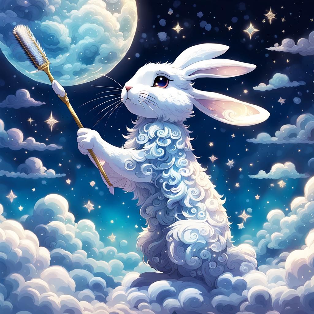 Moon Rabbit Cloud Sculptor in Anime Style