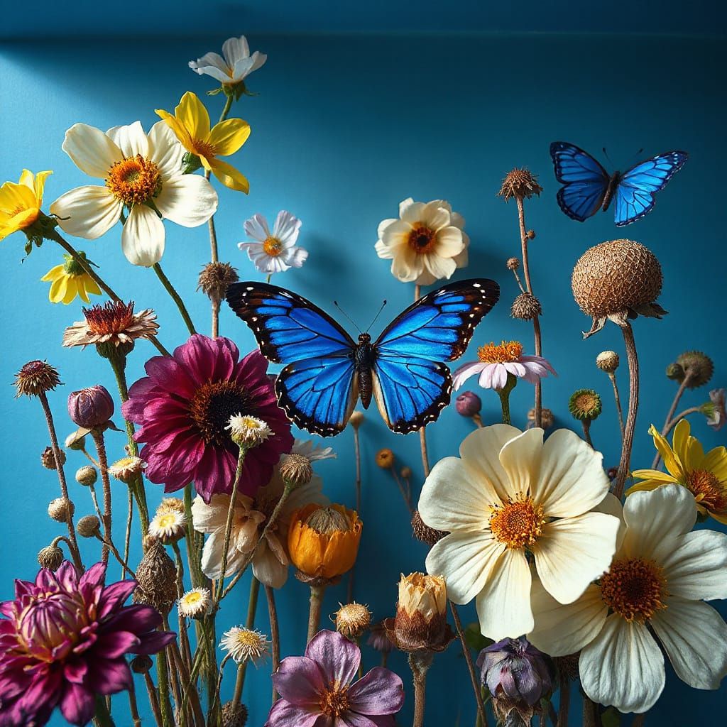 Dried Flowers with Butterfly in Symbolic Surrealism