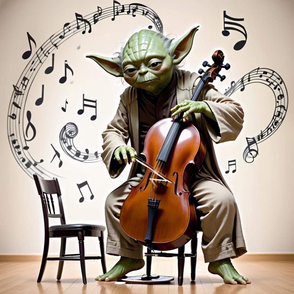 Yoda Plays Cello on a Chair