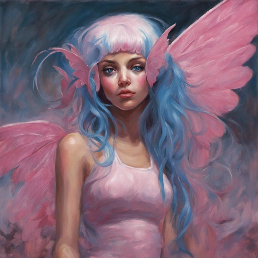 Sinister Pink Bubble Gum Fairy with Blue Hair