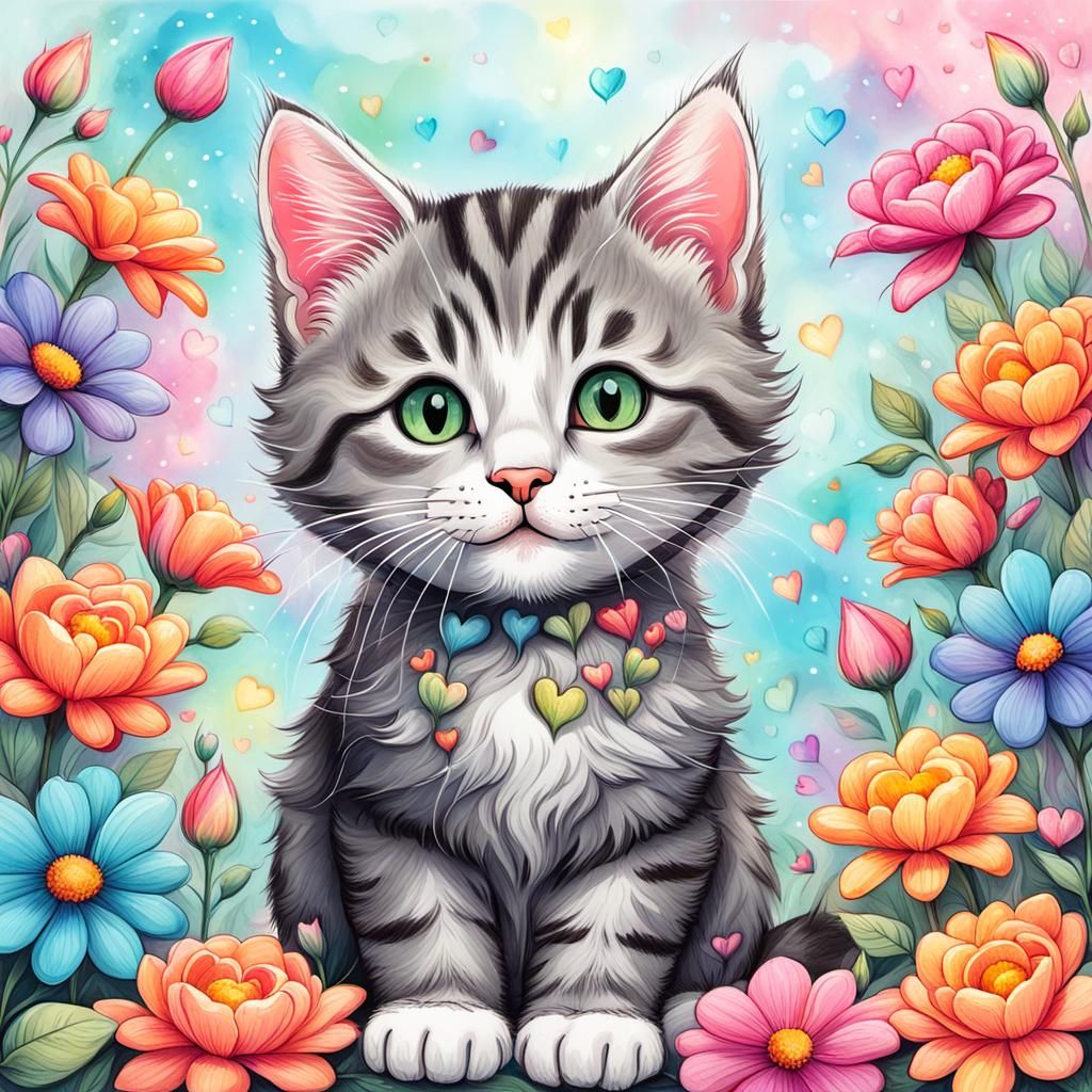 Whimsical Charcoal Sketch of a Tabby Kitten