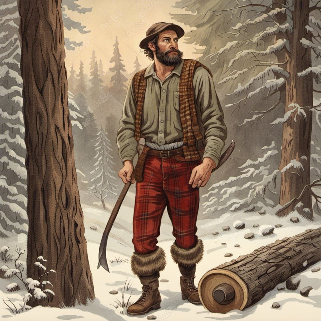 Ancient Era American Lumberjack in Detailed Forest
