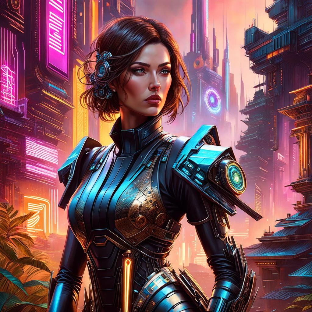 Cyberpunk Robot Portrait in Cyberpunk Fantasyland