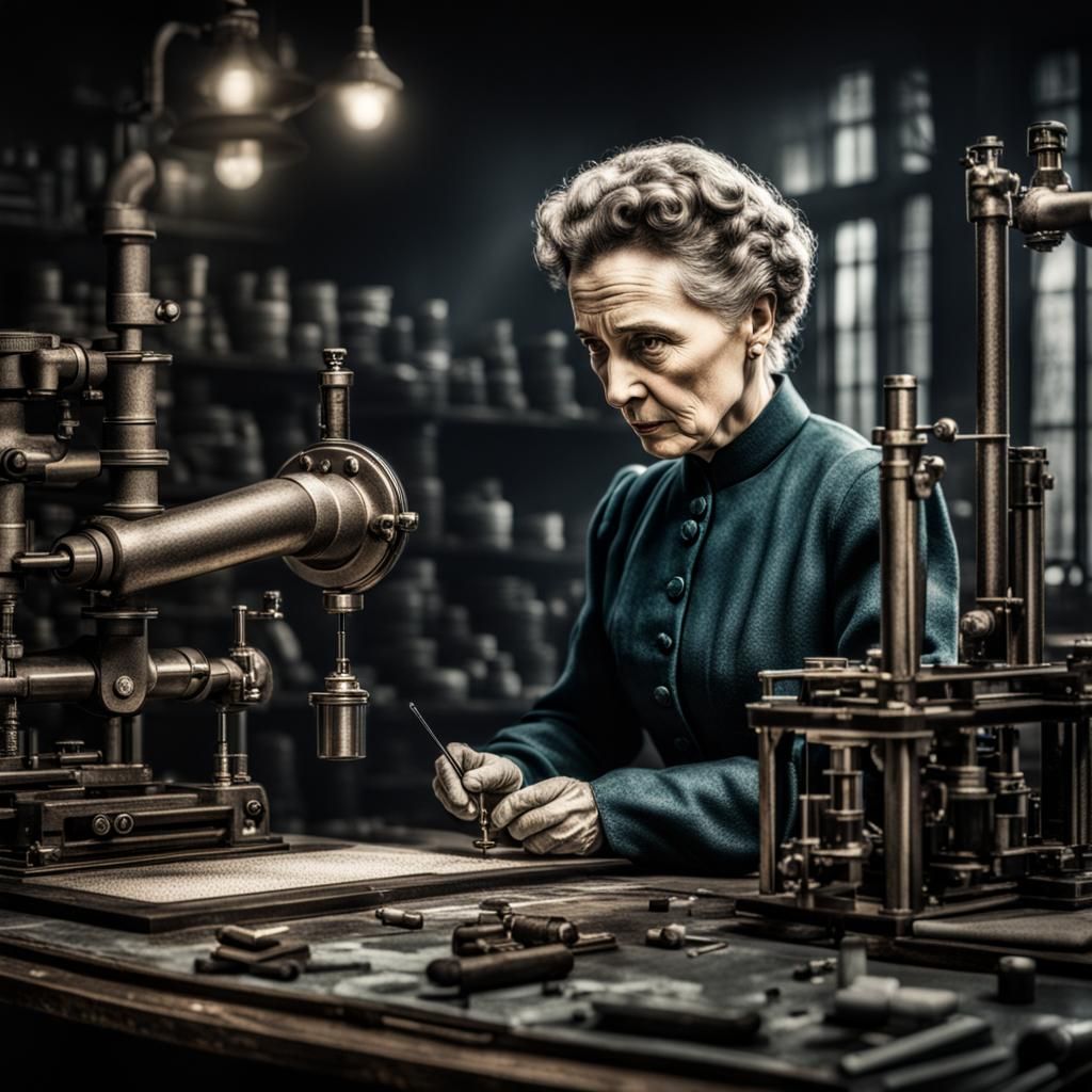 Madame Curie at Work: A Hyperrealistic Historical Depiction