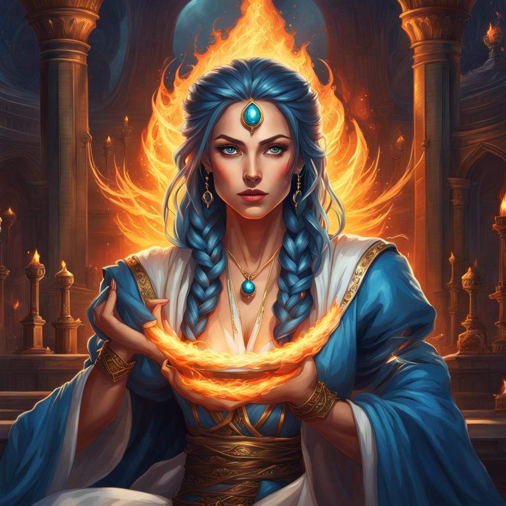 Petite Sorceress with Fireball in Dark Fantasy Style