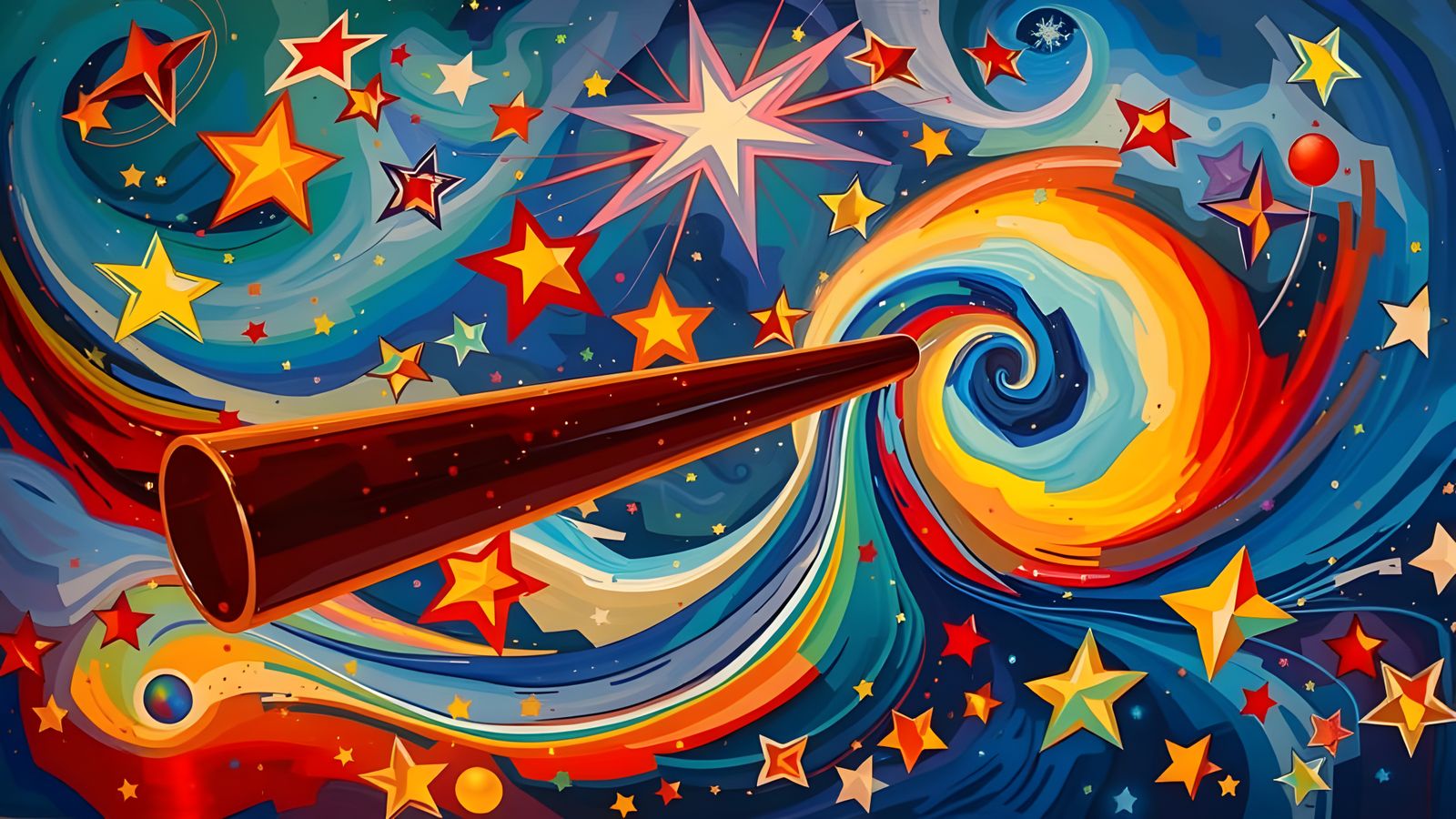 Surreal Cosmic Cylinder Reflecting Stars in Abstract Vortexe...