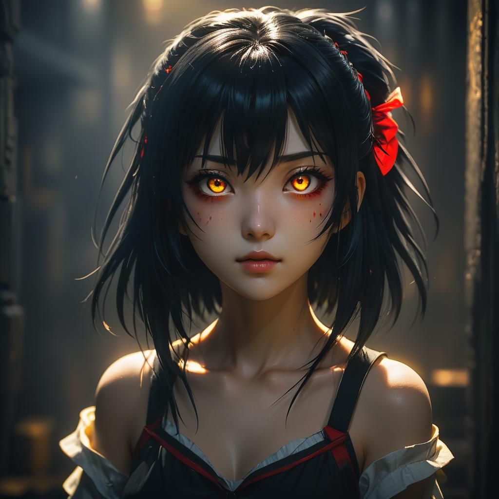 Anime Girl Portrait with Dramatic Lighting and Vibrant Color...