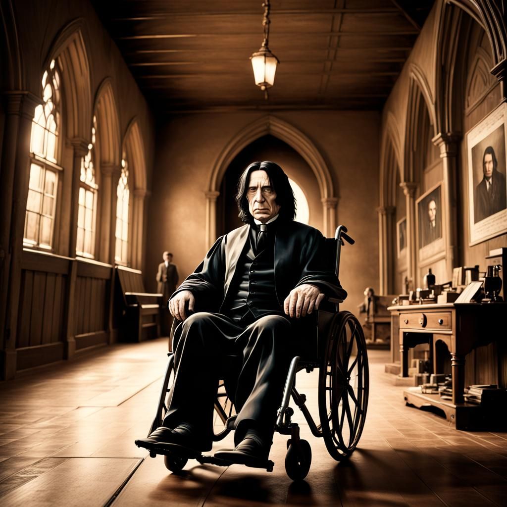 Hyperrealistic Snape in Wheelchair Portrait