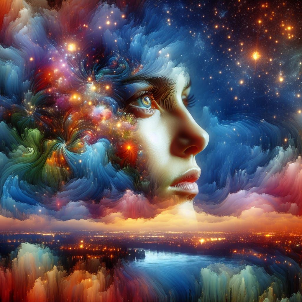 Magical Dreamscape: Double Exposure Watercolor Art