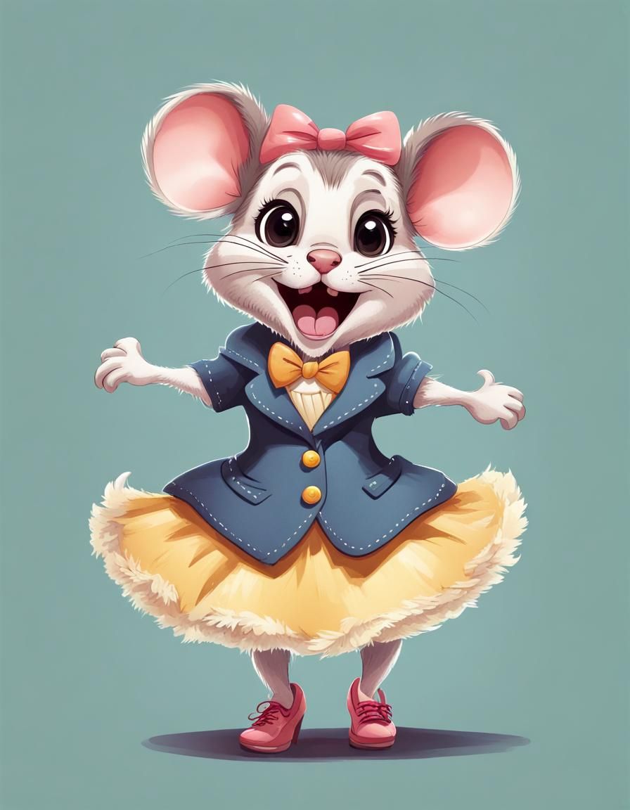 Cute, Excited, Dressed-Up Cartoon Mouse