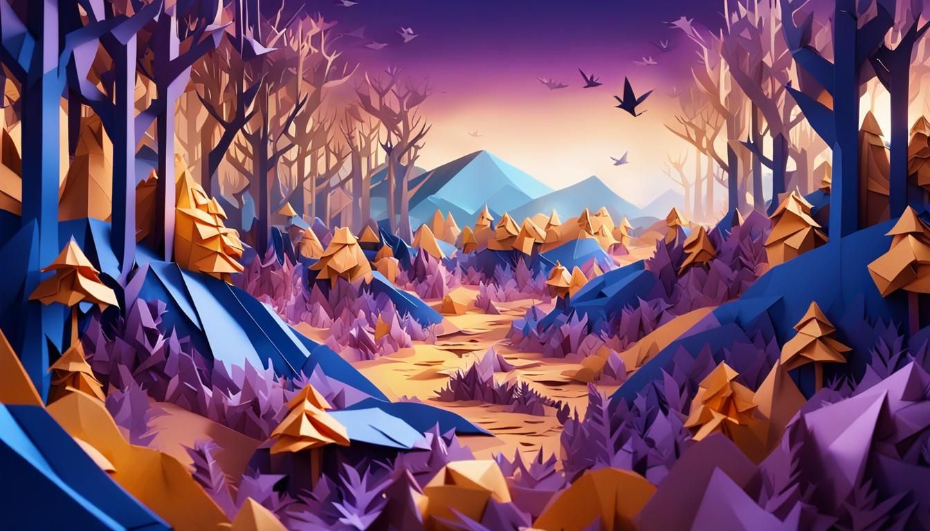 Cardboard Origami Forest in Soft Sunlight