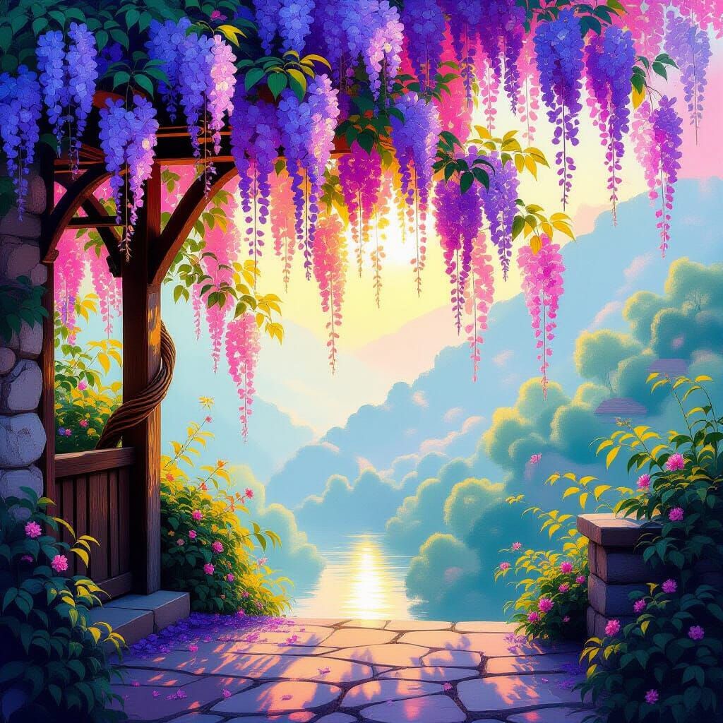 Wisteria Blossoms in a Metamodern Style