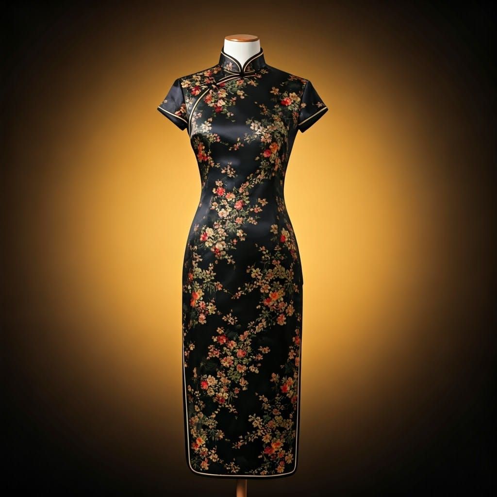 Elegant Black Cheongsam with Floral Details
