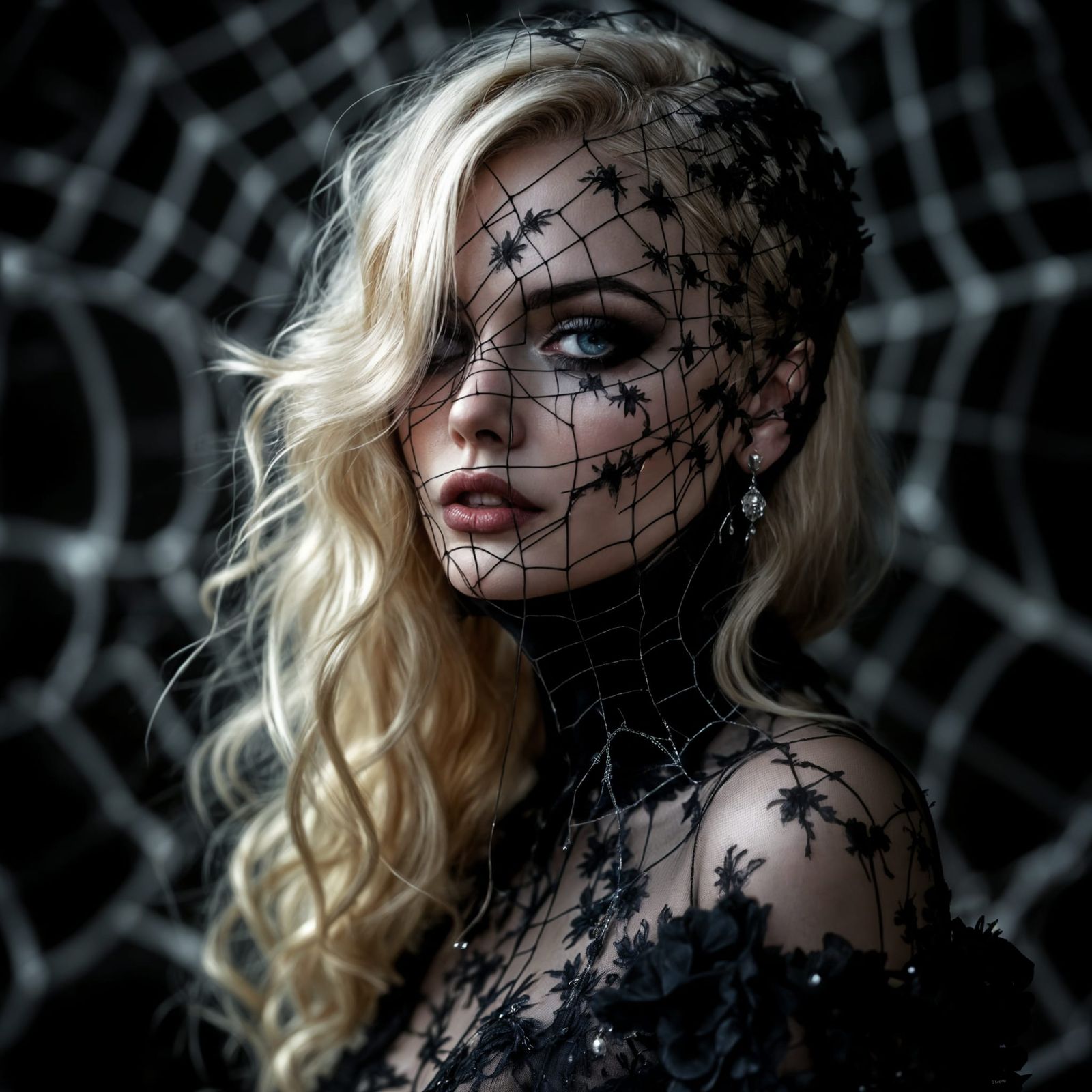 Sultry 1940s Femme Fatale with Dark Lace Veil