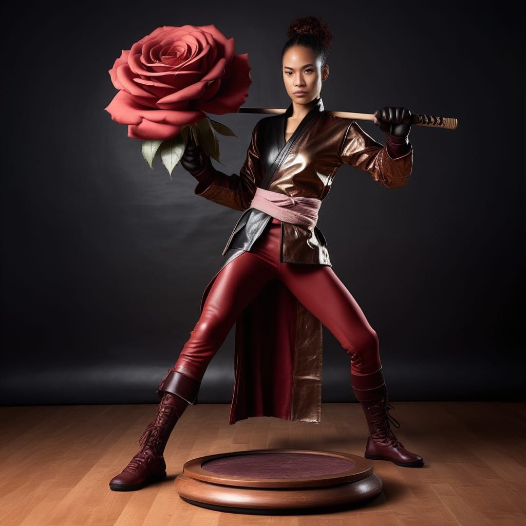 Tough Fantasy Martial Arts Warrior with Rose Quartz Staff in...