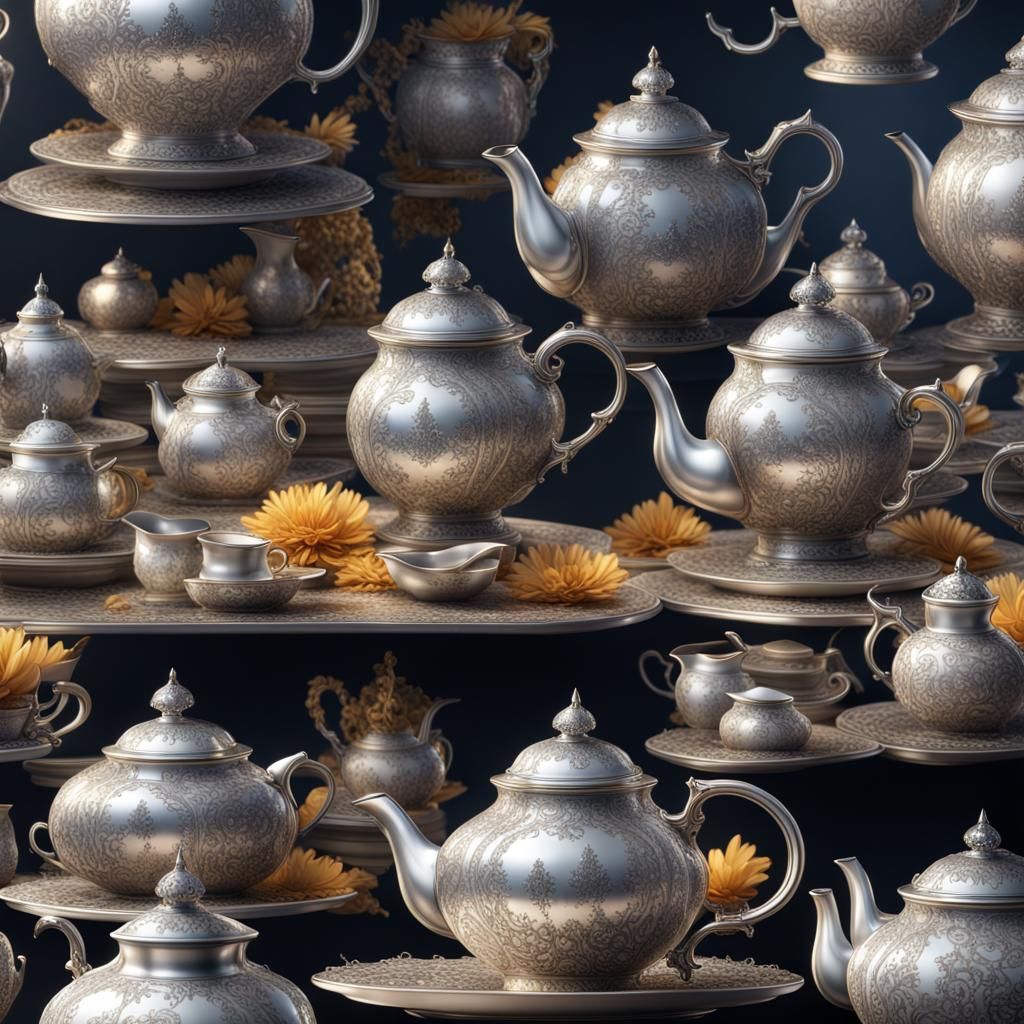 Glittering Silver Tea Set from 1650 in 8K