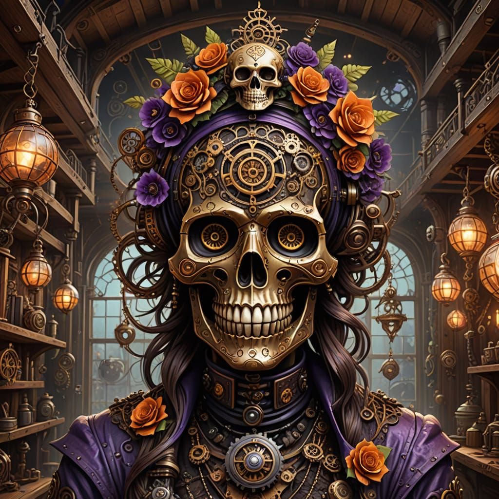 Steampunk Day of the Dead Christmas Tree in Workshop