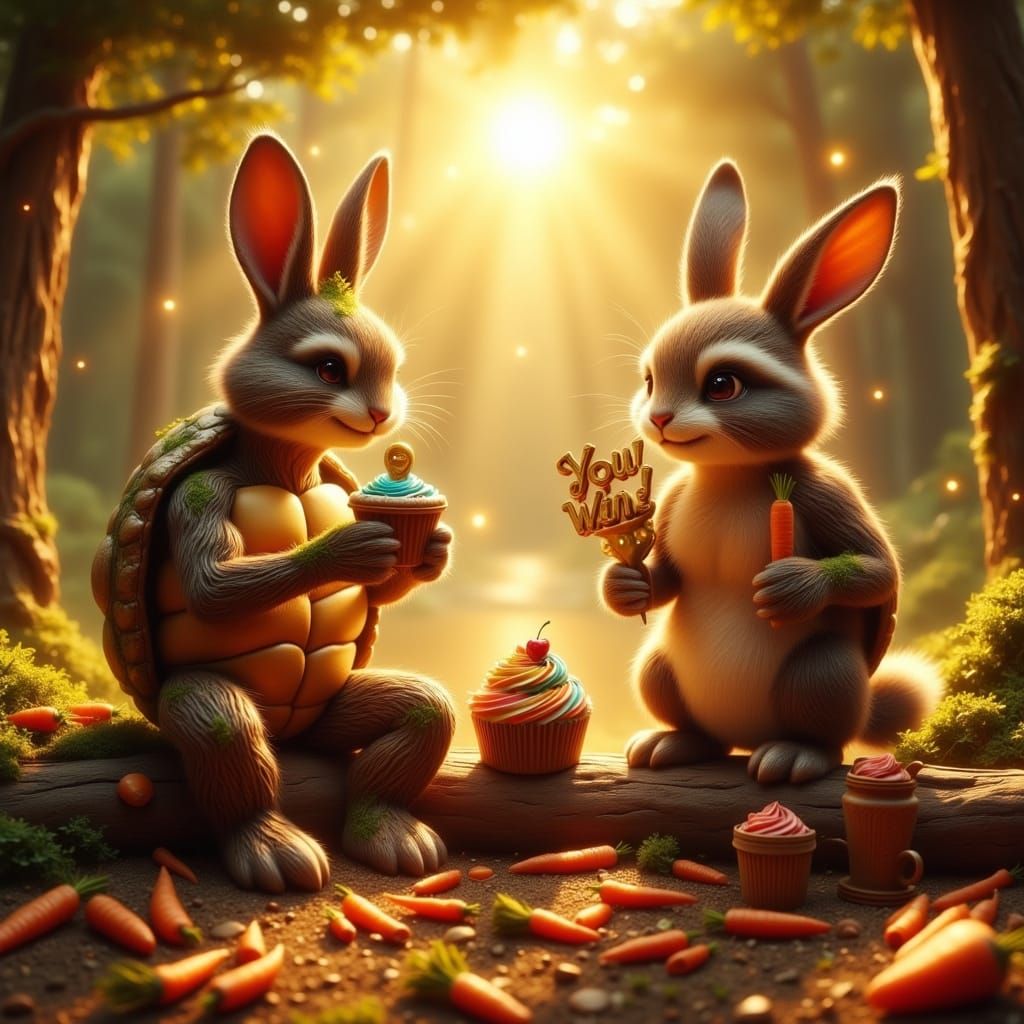 Whimsical Friends Share Sweet Treats Under Sunset