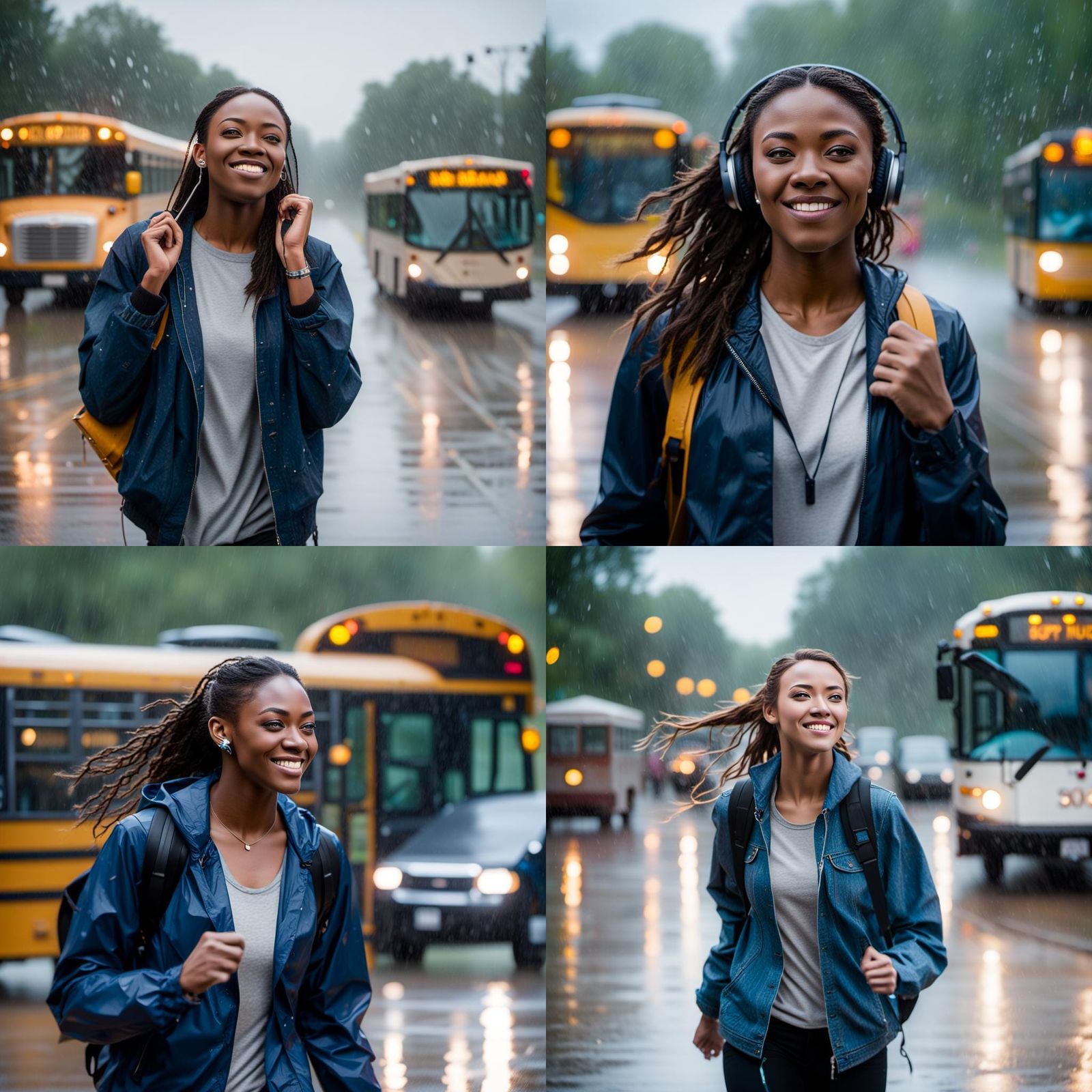 Teen Girl Dancing in Rainy Street: Professional Photography