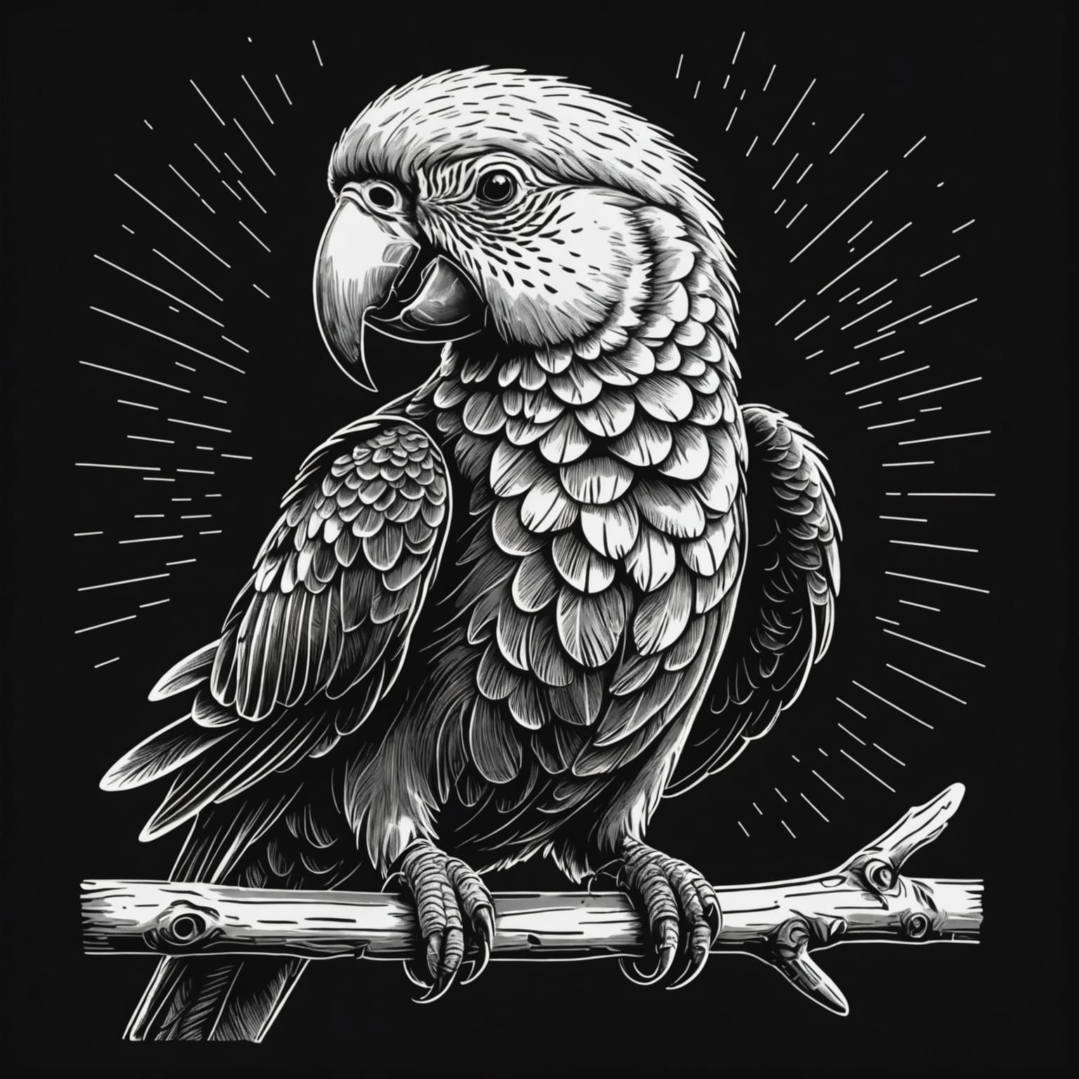 Vibrant Parrot Art in Scratchboard Style