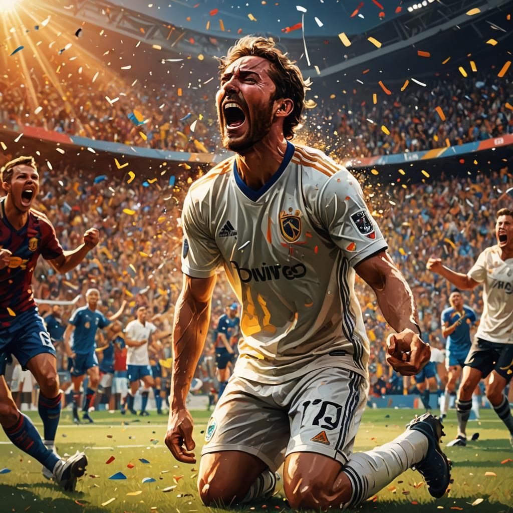 Soccer Victory: Triumphant Athlete in Dramatic Spotlight