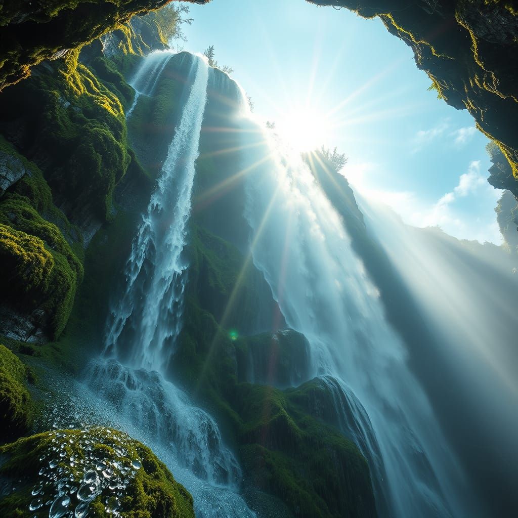 Crystal Clear Waterfall in a Futuristic Landscape