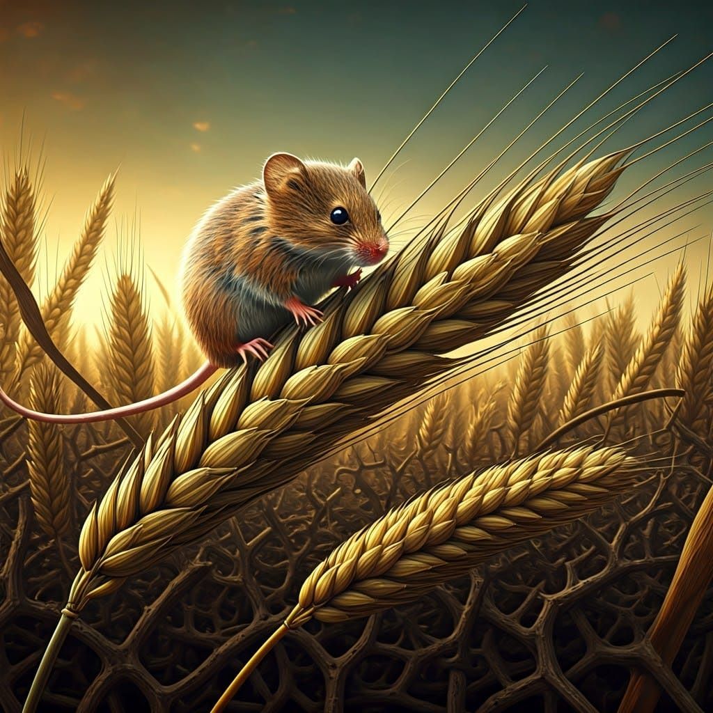 Mouse in Field: Art Deco Illustration