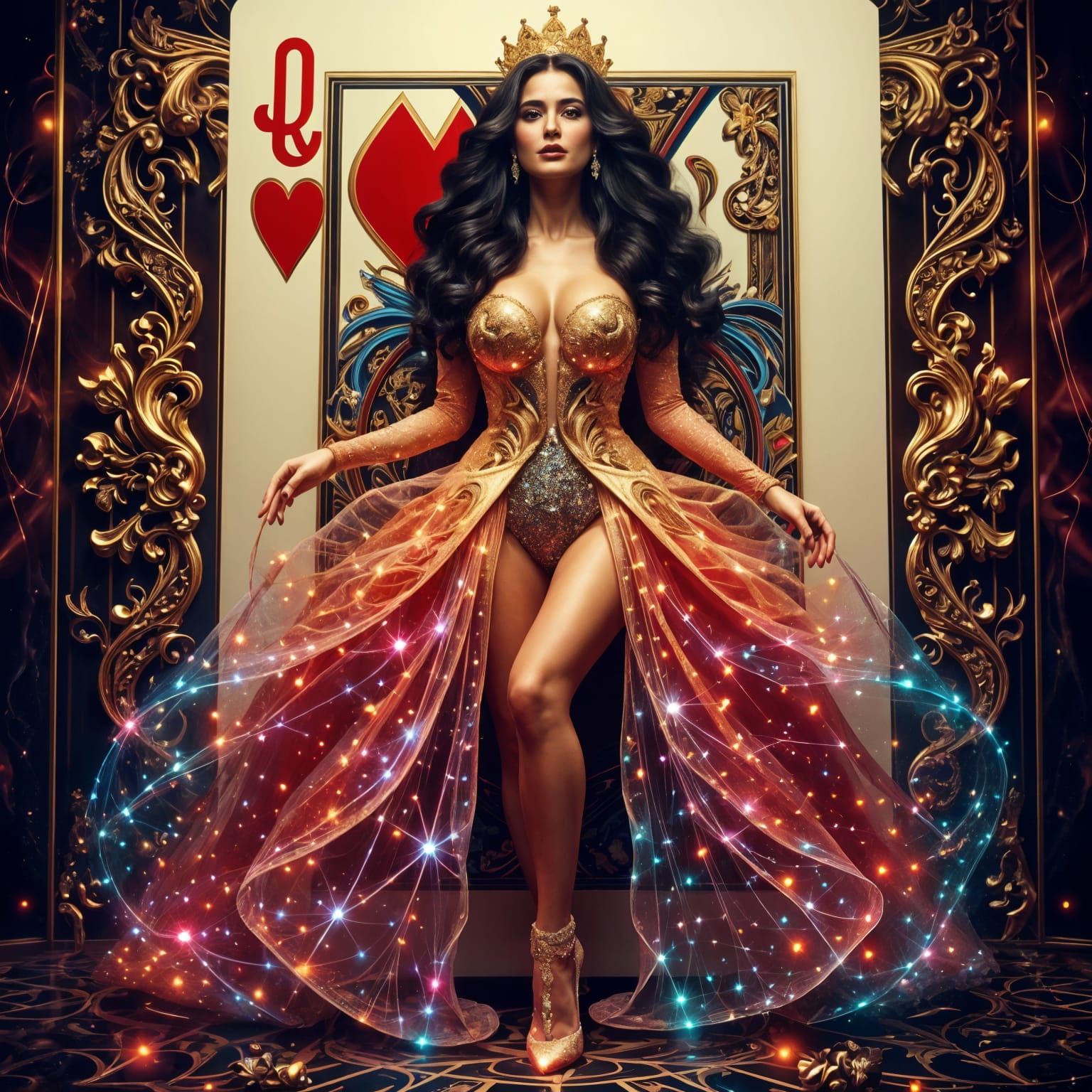 Whimsical Queen of Hearts Stepping into Wonderland