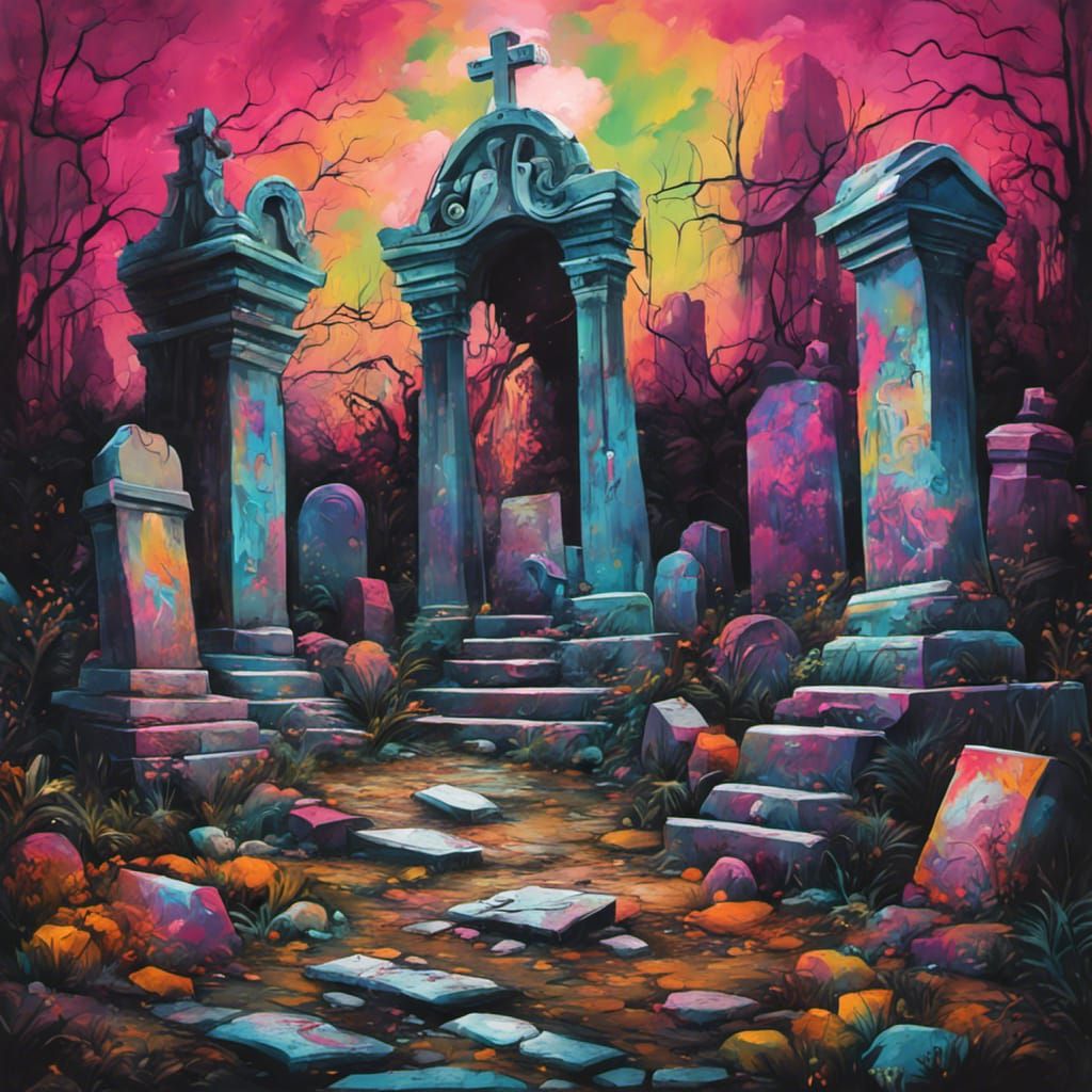 Colorful Graffiti Art of Ancient Cemetery