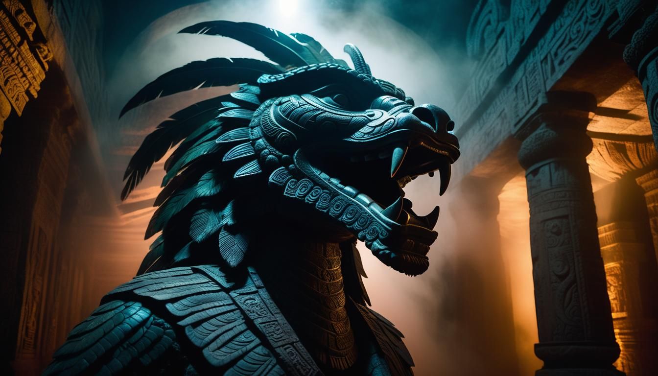 Feathered Serpent Emerges in Mesoamerican Temple