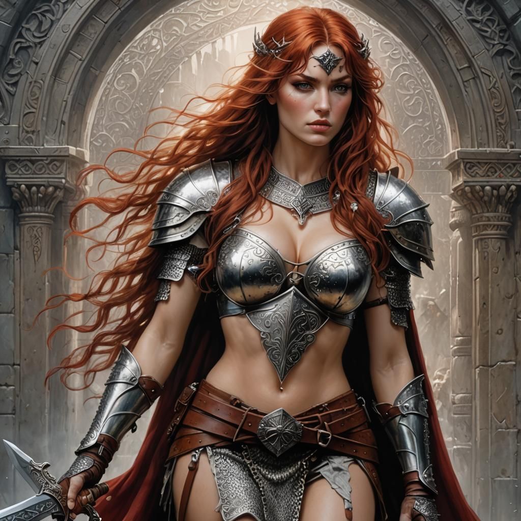 Hyperrealistic Red Sonja Portrait in 8K Resolution