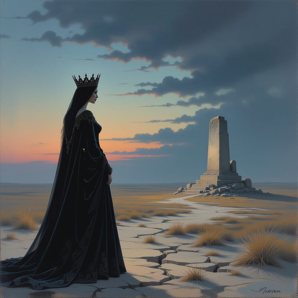 Queen on Windswept Plain in Twilight Oil Painting